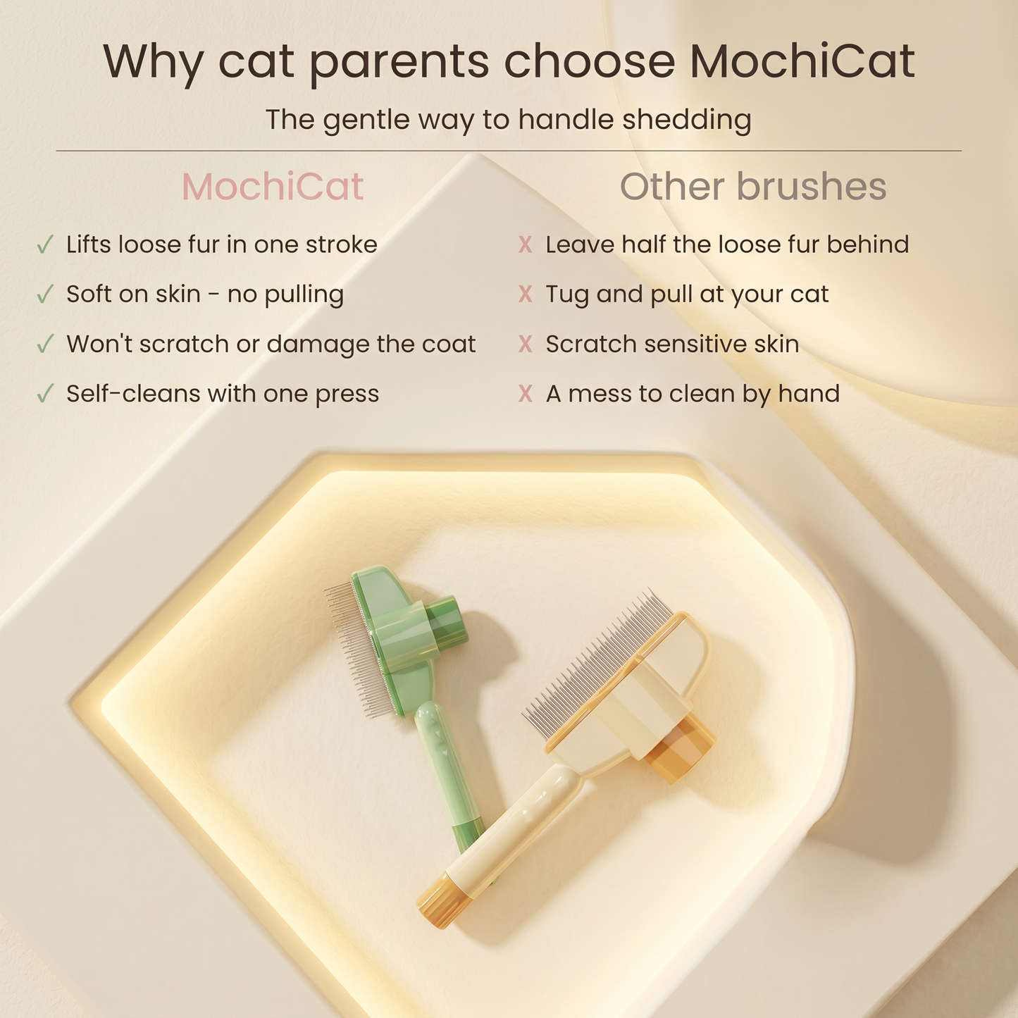 MochiCat OnePress™ Self-Cleaning Fur Brush